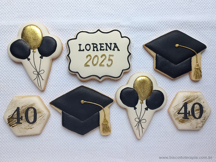 Biscoitos Decorados Anivers�rio 40 anos Preto e Dourado